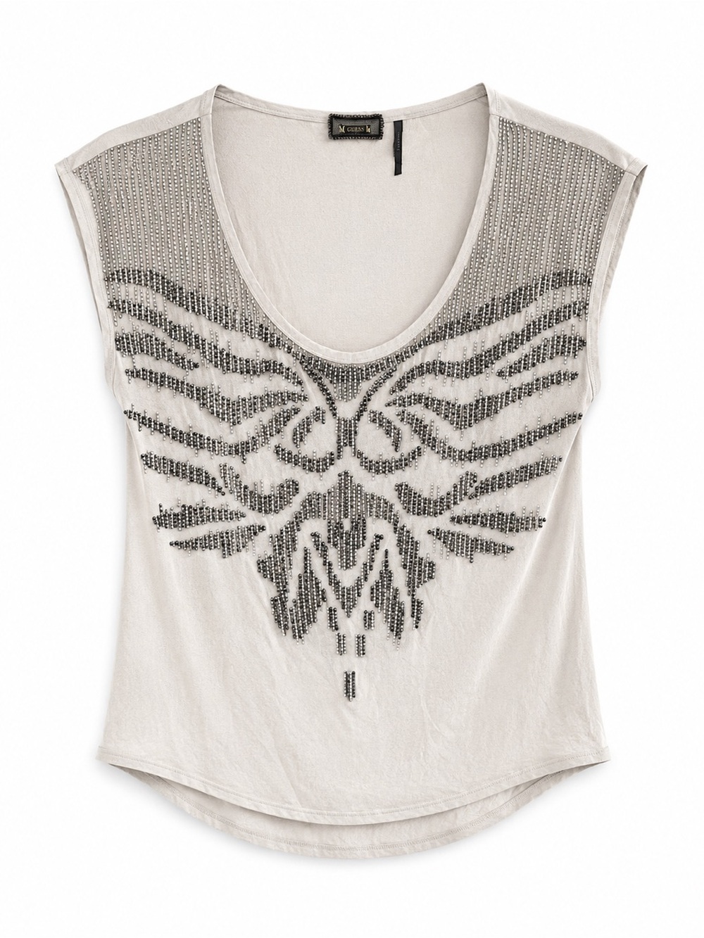 Guess 100% Silk Beaded Embellished Scoop Neck Top Size XS